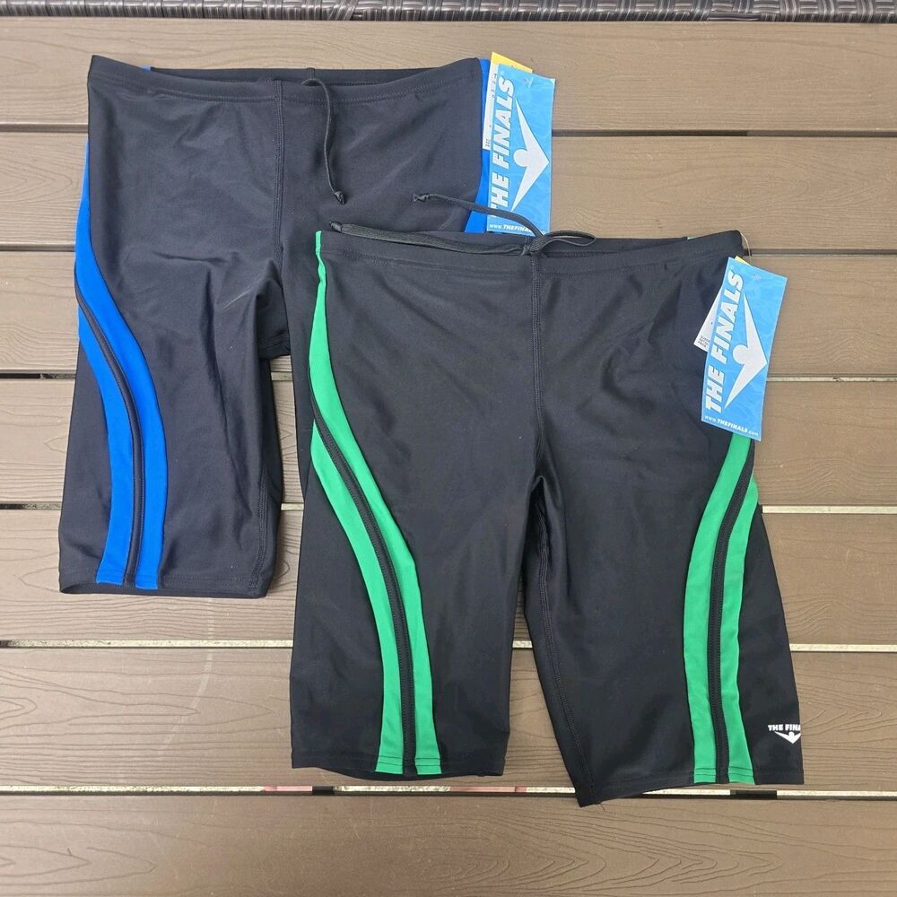 The Finals Men's Nylon Reactor Black/blue/green Splice Swim Jammer Size 32 New